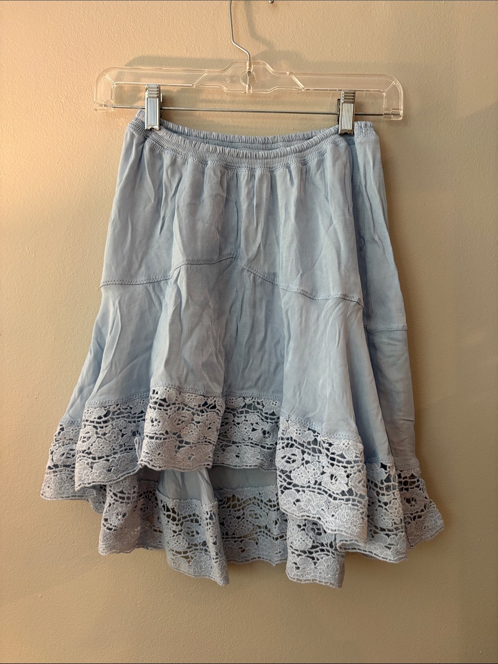 Light Blue A-Line Crochet-Hem Skirt